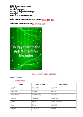 Bài tập môn Tiếng Anh Lớp 5 - Unit 1 Whats your address